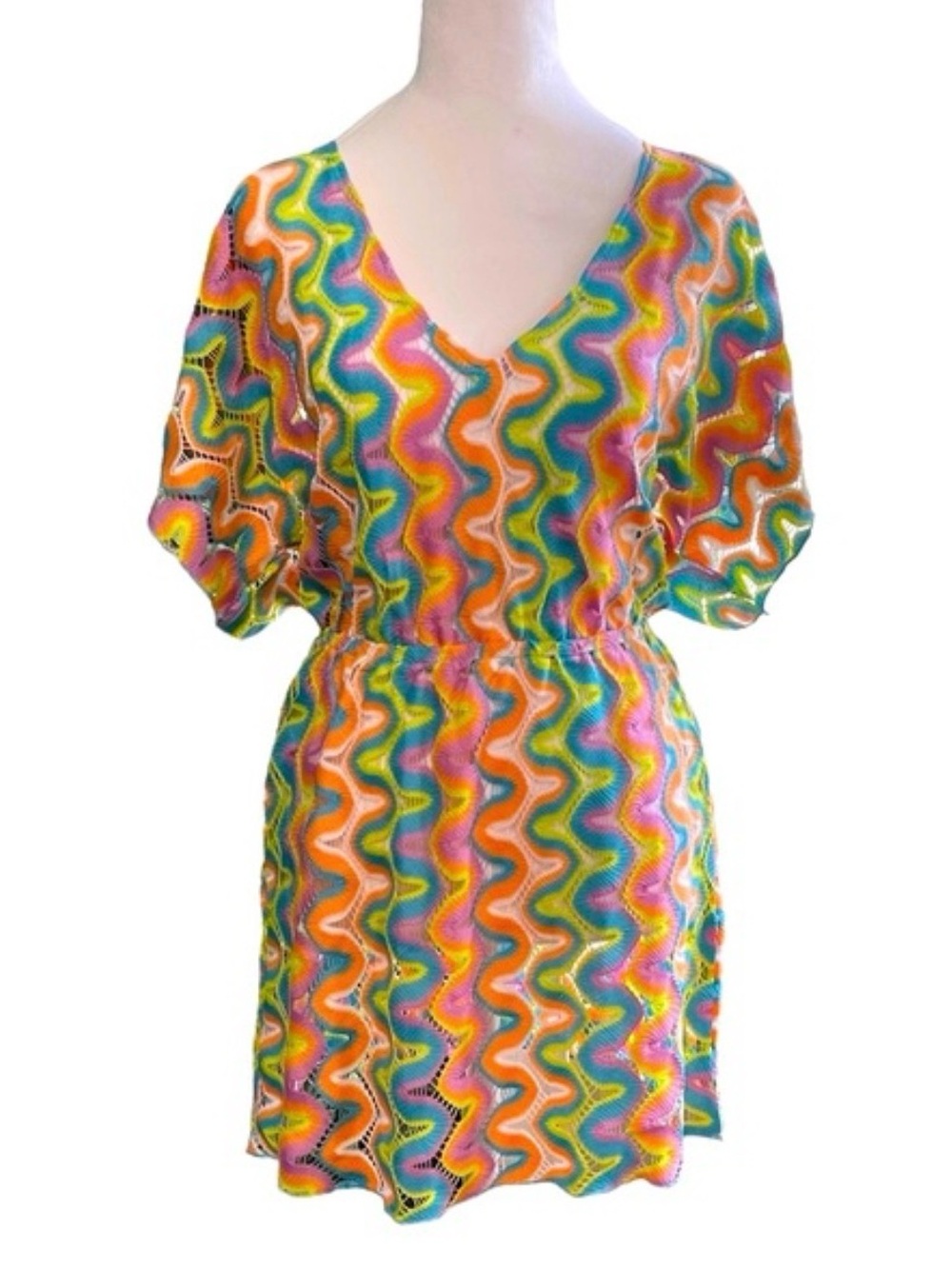 BECCA Crochet Colorful Wave Print V-Neck Women’s Coverup Dress